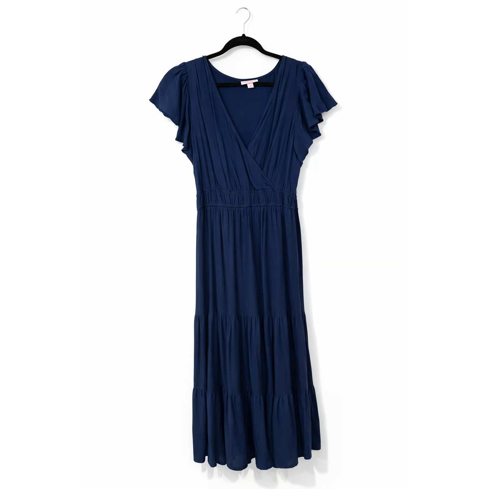 Knox Rose Flutter Sleeve Tiered Midi Dress Navy Blue XL Boho Cottagecore